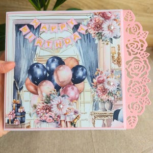Carte d’anniversaire "Happy Birthday" – Fleurs et Ballons – Carte fait main personnalisée – Invitation, Félicitations – Carte femme festive