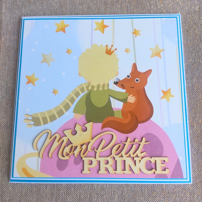 Carte Naissance, Anniversaire, Félicitations – Petit Prince et renard personnalisée – Fait main – Cadeau enfant original – Avec enveloppe Pas de texte ajouté