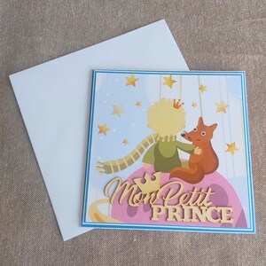 Carte Naissance, Anniversaire, Félicitations – Petit Prince et renard personnalisée – Fait main – Cadeau enfant original – Avec enveloppe image 2