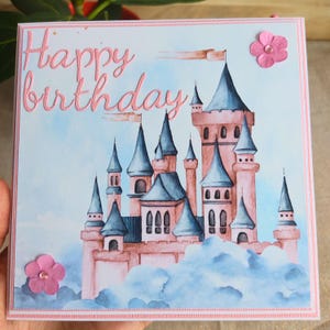 Carte Château Magique personnalisée – Fait main – Anniversaire, Invitation – Cadeau fille original – Cadeau enfant – Avec enveloppe blanche