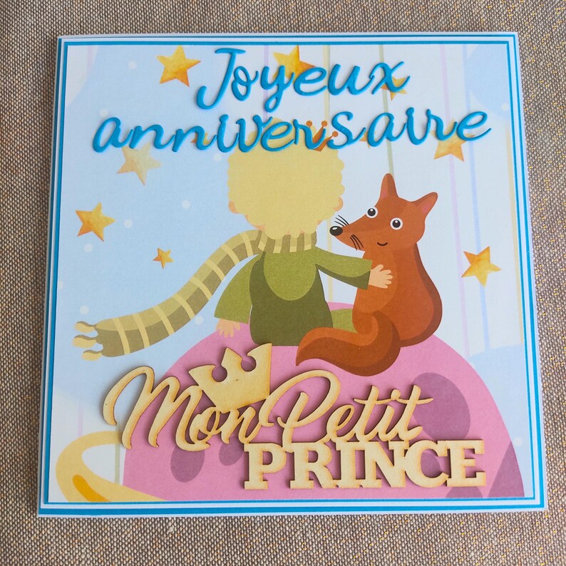 Carte Naissance, Anniversaire, Félicitations – Petit Prince et renard personnalisée – Fait main – Cadeau enfant original – Avec enveloppe Joyeux anniversaire