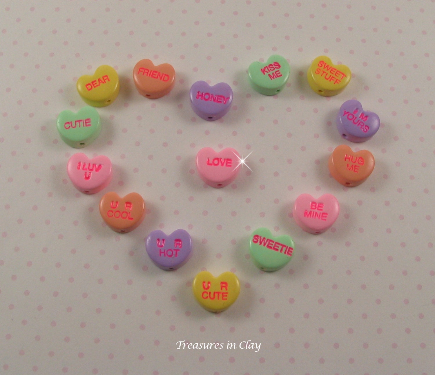 120 Pieces Valentine's Day Beads Valentine's Day Wood Beads Conversation  Heart Beads Breezy Sweet Hearts Wood Beads Handmade Colorful Bead for
