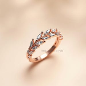 Moissanite Leaf Vine Ring: Rose Gold Wedding Band, Nature Inspired
