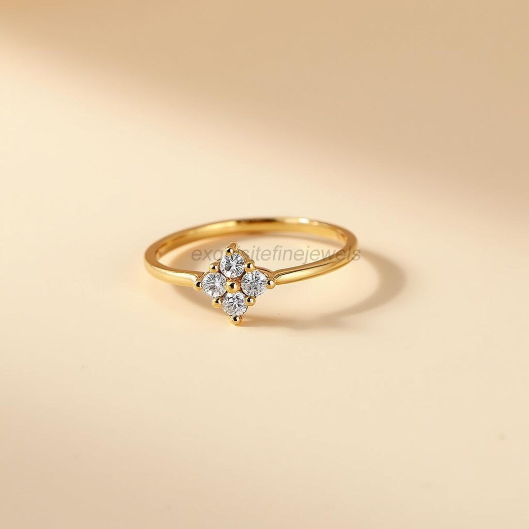 14K Gold Clover Ring: Dainty Cubic Zirconia Floral Jewelry - Etsy