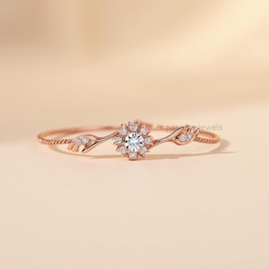 Moissanite Floral Bypass Ring: Rose Gold Flower Vine Engagement Ring