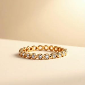 Bezel Set Diamond Eternity Band | Unique Milgrain Wedding Ring | Stackable Gold Anniversary Band | Dainty Fine Jewelry | Gift for Her