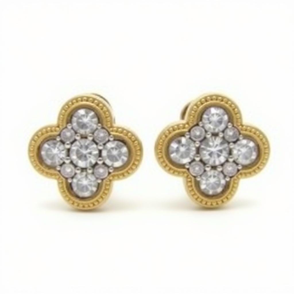 925 Sterling Silver Gold Plated Inspired Gold Clover Stud Earrings with Multi-Cut White Stones
