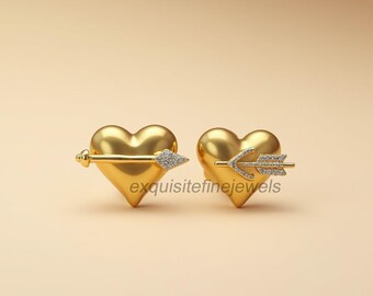 Cupid&#39;s Arrow Diamond Earrings, Heart & Arrow Earrings, Pointing Arrow Earrings, Unique Heart Earrings, Woman Earrings, Mothers Day Gift