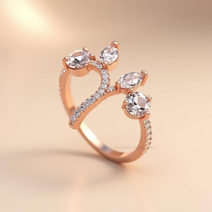 Leaf Moissanite Ring: 14K Rose Gold Plated Sterling Silver Vine Ring