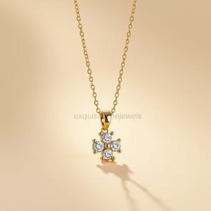 Moissanite Flower Pendant: 14K Gold Diamond Clover Necklace