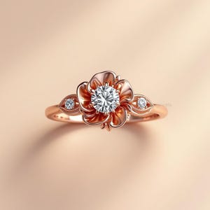 Rose Moissanite Engagement Ring: Floral Sterling Silver, Marquise Accents