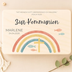 Personalisierte Erinnerungskiste zur heiligen Kommunion・Holzkiste mit Name & Psalm・Erstkommunion Junge・Kommunionsgeschenk Mädchen vom Paten