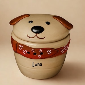 Handcrafted Dog Urn with Custom Hand-Painted Collar – Ceramic Pet Memorial Keepsake
