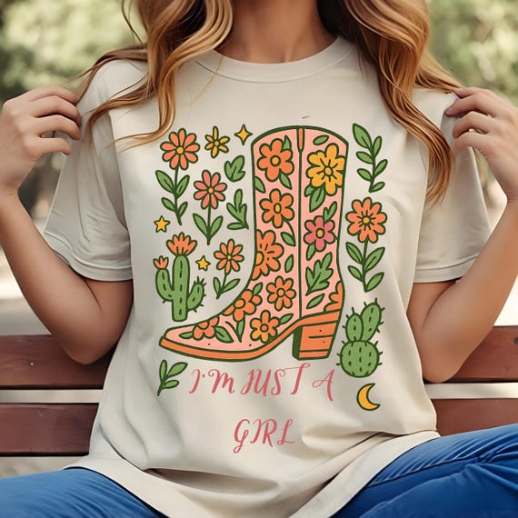 Boho I'm Just A Girl Sublimation Design,Tshirt PNG, SVG, JPG Design,  Retro Flower Svg, Retro Western Svg, Boho Western Svg, Boho Floral Png