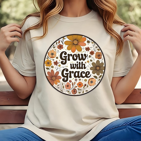 Grow With Grace Boho Floral Png, Flowers PNG, Inspirational Png, Spring Flowers Sublimation Design,Tshirt Png, Trendy Png,Floral Sublimation