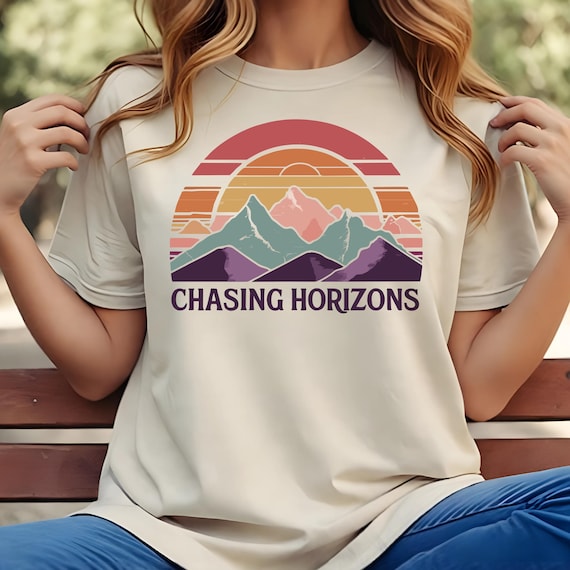 Retro Mountainscape PNG Design: Chasing Horizons, T-shirt SVG, JPG (Digital Download)