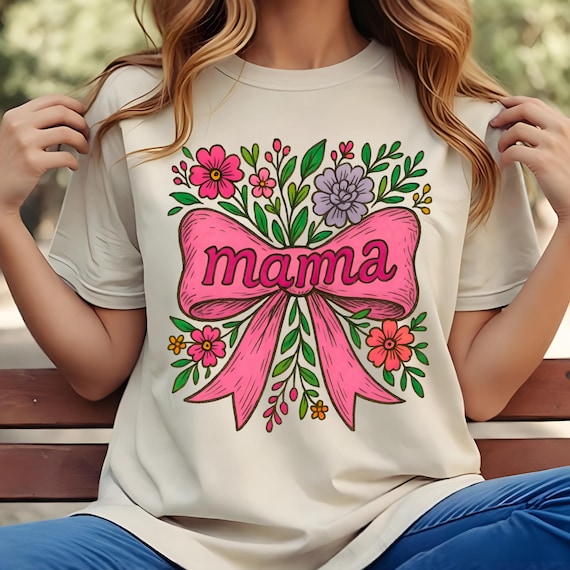 Boho Floral Mama PNG, Boho Floral Coquette Bow Png, Boho Flowers Png, Cottagecore Flowers Png, T-shirt PNG, SVG, Jpg ,Svg Design, Mom Design