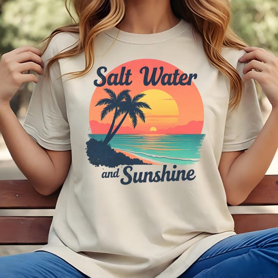 Retro Beach PNG: Salt Water Sunshine, Summer Sublimation Design (Digital Download