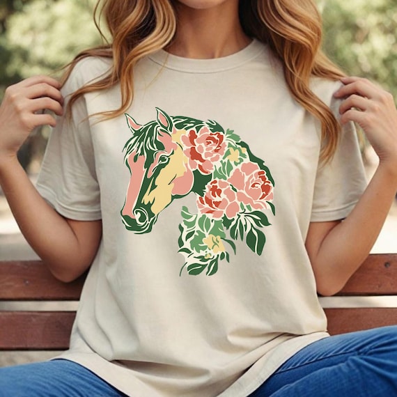 Floral Horse T-Shirt: Spring Flowers Design (PNG, SVG, JPG)