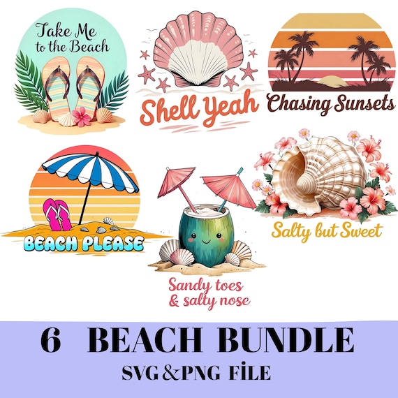 Beach PNG and SVG Bundle, Sublimation Design, Colorful Summer Png, Trendy Png, T-Shirt Design, Summer Vibes Png, Beach Please, Summer Design