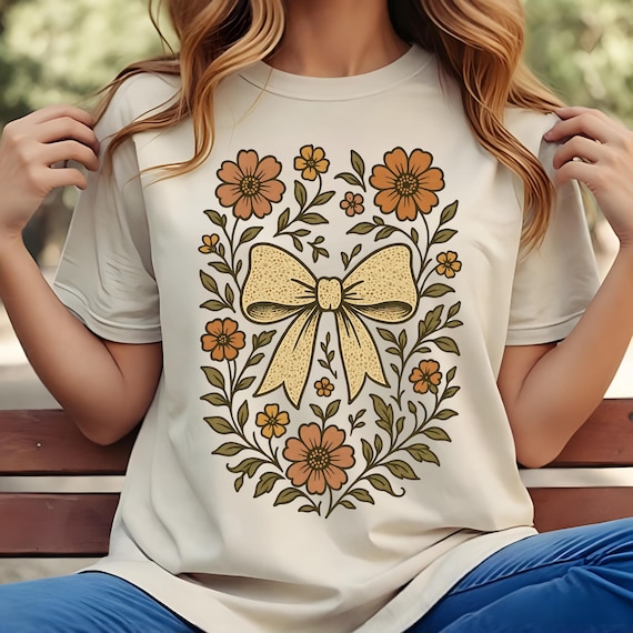 Boho Floral Coquette Bow Png, Boho PNG,SVG,JPG Floral Ribbon Design, Preppy Floral Wildflowers Png, Cottagecore Flowers Png,Vintage Coquette