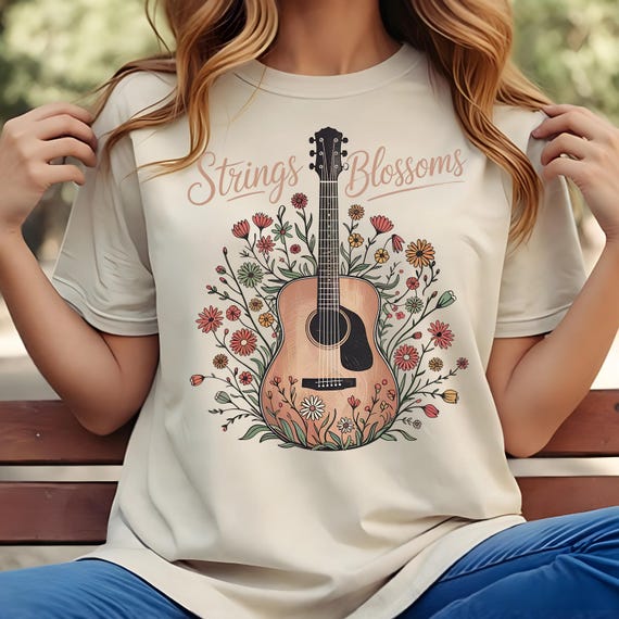 Floral Cottagecore PNG: Flower Guitar Design - Spring Flowers Sublimation