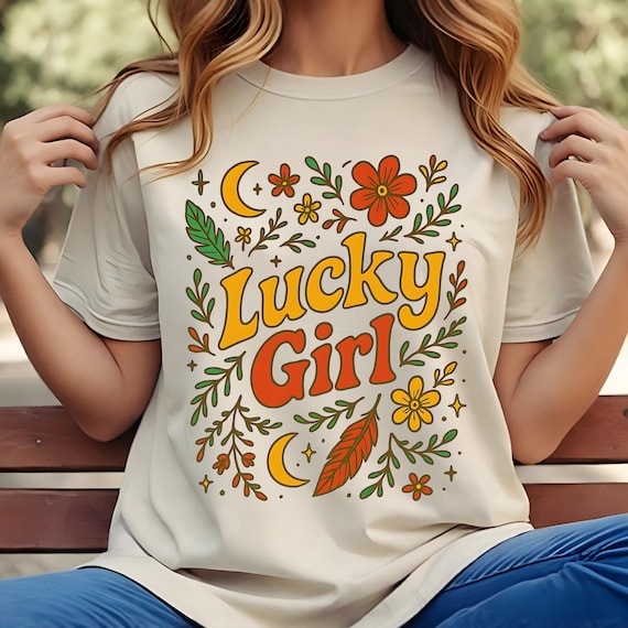 Floral Lucky Girl T-Shirt Design: PNG SVG JPG Files (Digital Download)