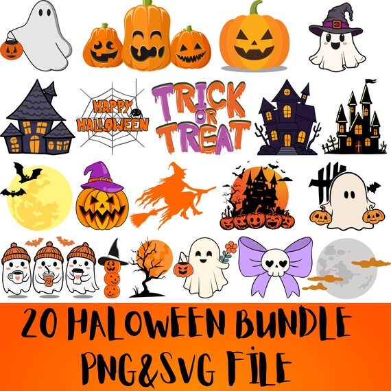 Retro Halloween PNG&SVG Bundle, 20 Halloween Bundle, Halloween Png, Spooky Season Png, Clip Art Svg, Mug Design, Sublimation T shirt Design