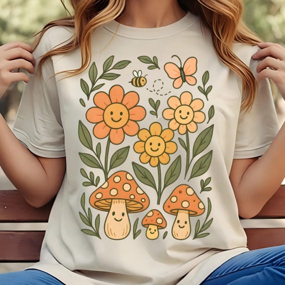 Boho Floral Sublimation Design: Peace Sign, Mushroom (PNG, SVG, JPG)