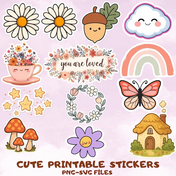 Cute Printable Stickers PNG&SVG, 12 Sticker Design, Inspirational Sticker Png, Print And Cut Sticker, Cricut Stickers, Boho Digital Sticker