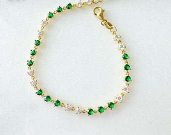 Round Emerald Tennis Bracelet: 14K Gold Plated Sterling Silver