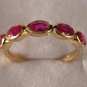925 Silver Lab Ruby Engagement Ring,Oval Cut Five Stones Bezel Ruby Ring,July Birthstone Jewelry,Dainty Ruby Promise Ring,Wedding Gift for
