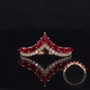 Marquise Ruby Wedding Ring: Sterling Silver Crown Bridal Ring
