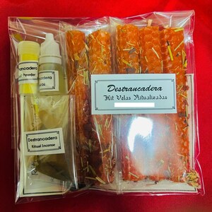 Destrancadera Set x 5 Ritualized Candles, Powder, Oil, Incense