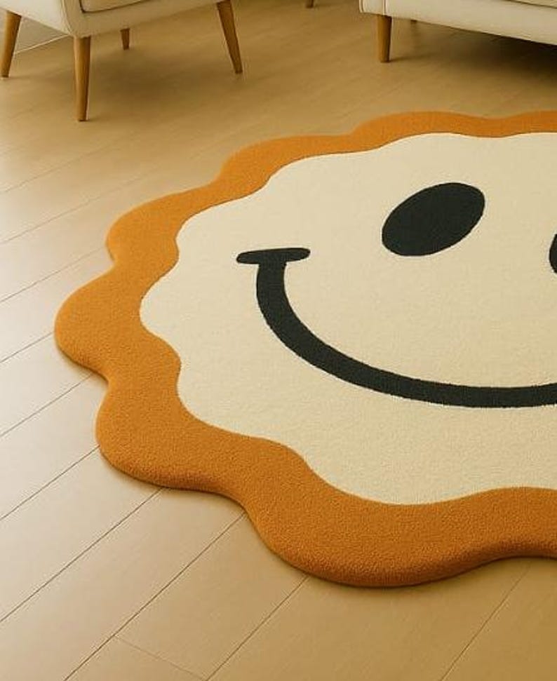Smiley Face Rug Happy Rug Kawaii Floor Mat Modern Boho Home Decor - Etsy