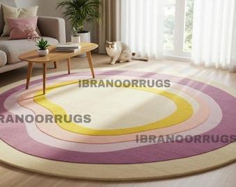 Handmade Wool Round Rug: Pastel Rainbow