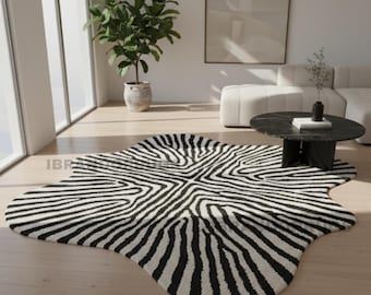 Hand-Tufted Zebra Rug – Abstract Black and White Splash Carpet