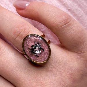 Gothic Spider Ring with Pink Diamond: Gift for her