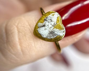 Taufring Vergoldet Engel Charm Ring | Verstellbarer Edelstahl Paarring (2er Set)