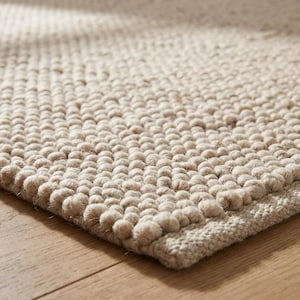 Handvävd ullmatta med sten, neutral beige, minimalistisk modern vardagsrumsmatta (9x12)