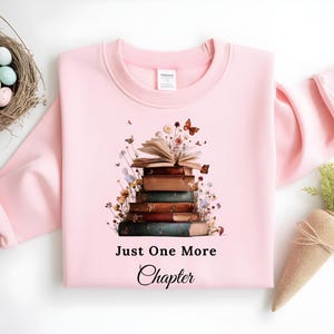 Just One More Chapter Vintage Stack of Books with Wildflowers and Butterflies PNG | Aesthetic Book Lover Shirt Design Shirt Sublimation