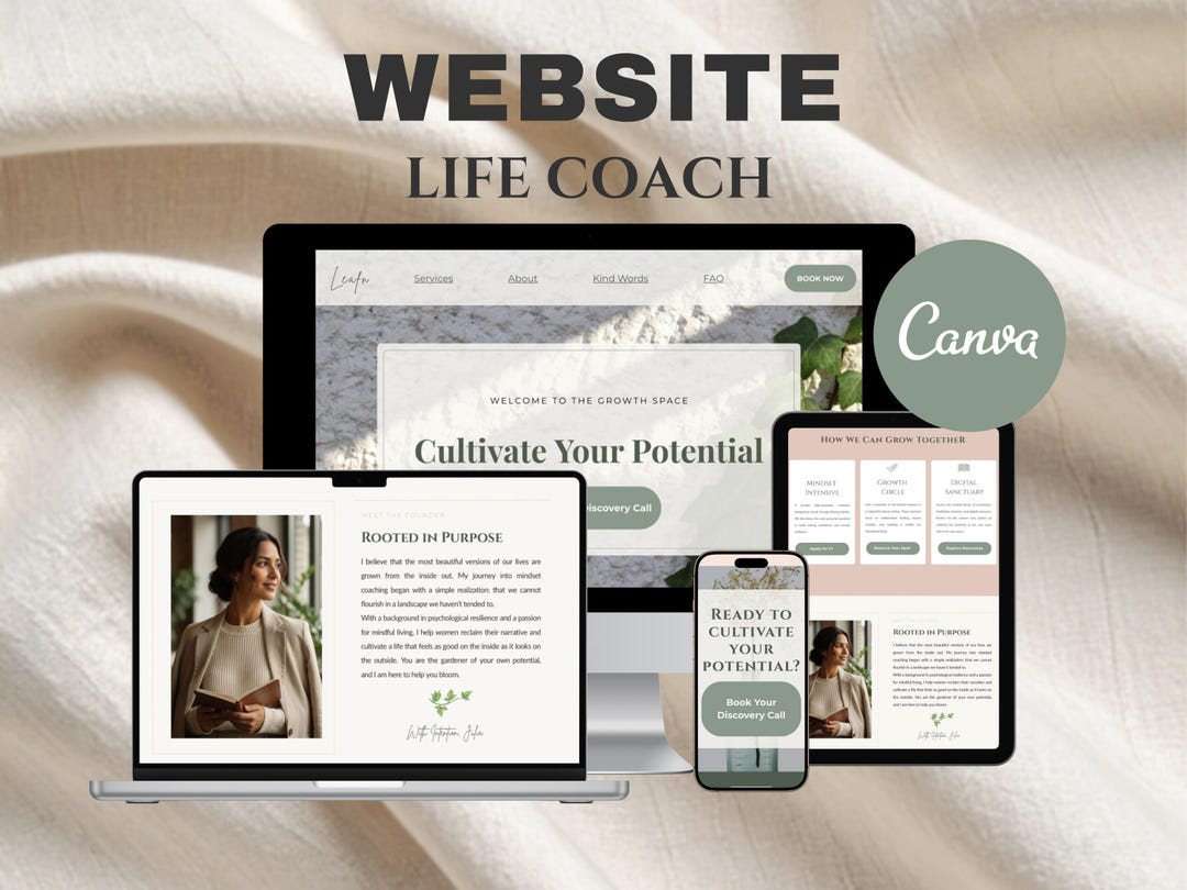 Life Coach Canva Website Template , One Page Wellness Coaching Site ...