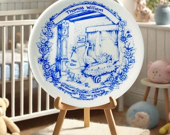 Personalised Baby Birth Commemorative Plate – Staffordshire Blue Fine Bone China | Newborn Gift