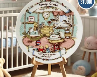 Personalised Baby Birth Plate – Tudor Cottage Bone China Keepsake | Newborn Gift | Christening Gift