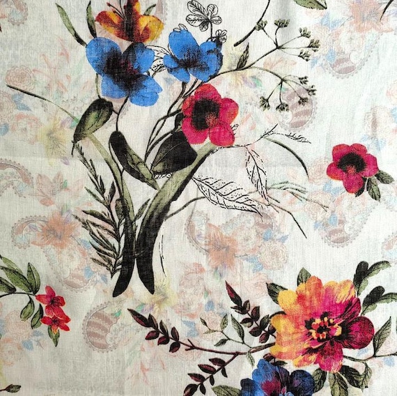 Italian linen dress fabric with a floral print - 1 m