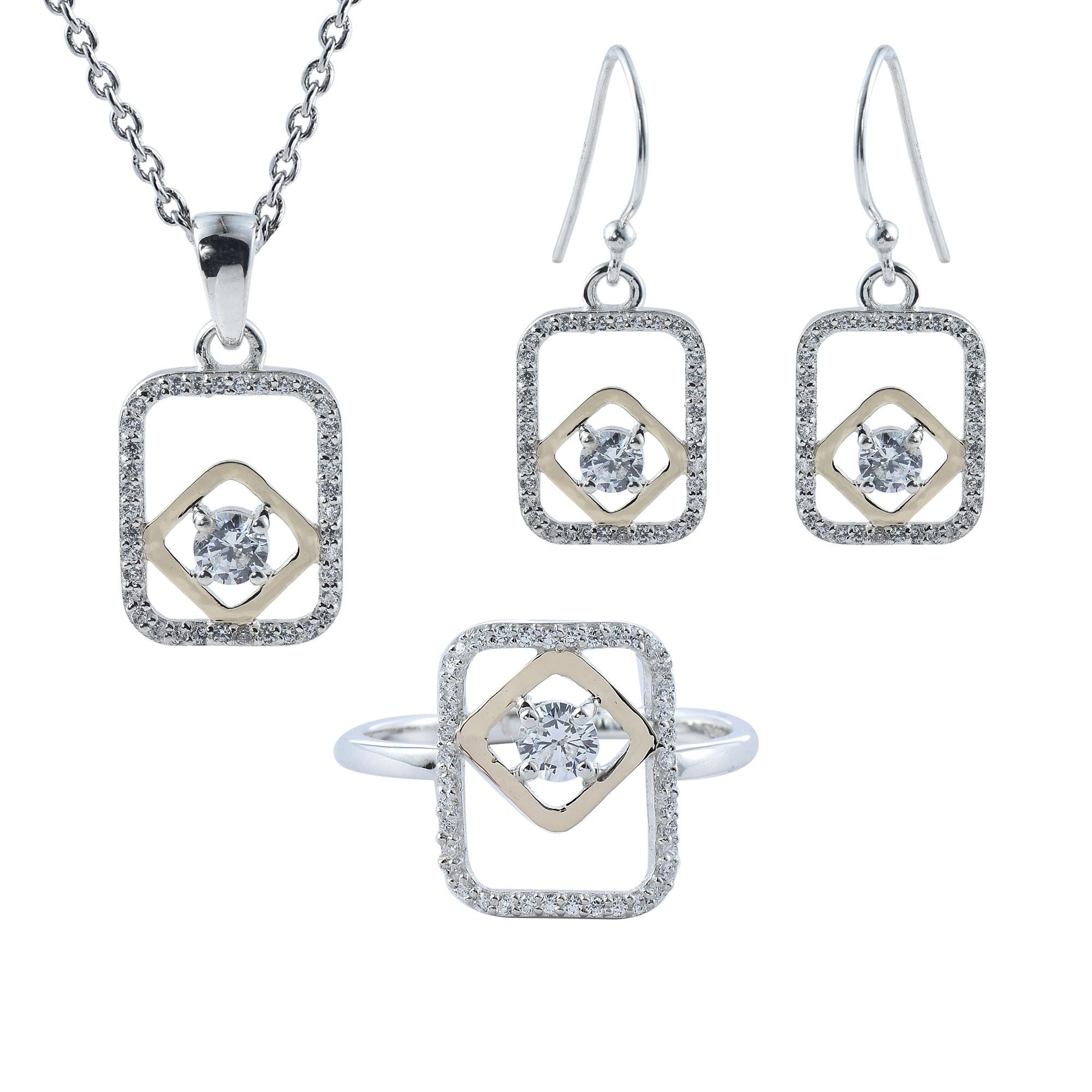 ハンドメイド ネックレスとイヤリングセット 925シルバーと9KゴールドCZジュエリーセット ハンドメイドネックレス