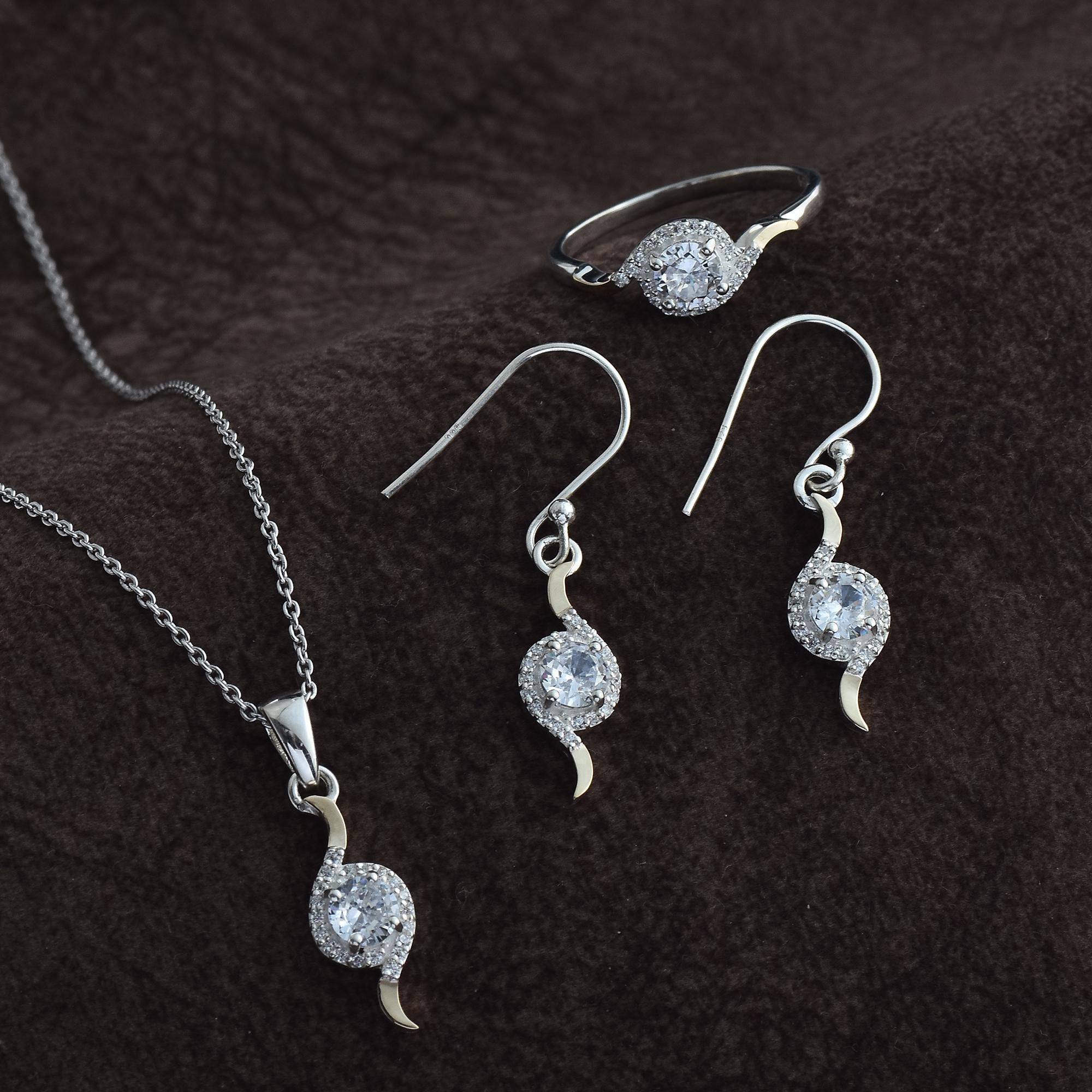 Parure De Bijoux Anciens En Argent Massif 925 Et Plaqué Or 9 Carats - Style Rustique Avec Zircon, 3 Pièces