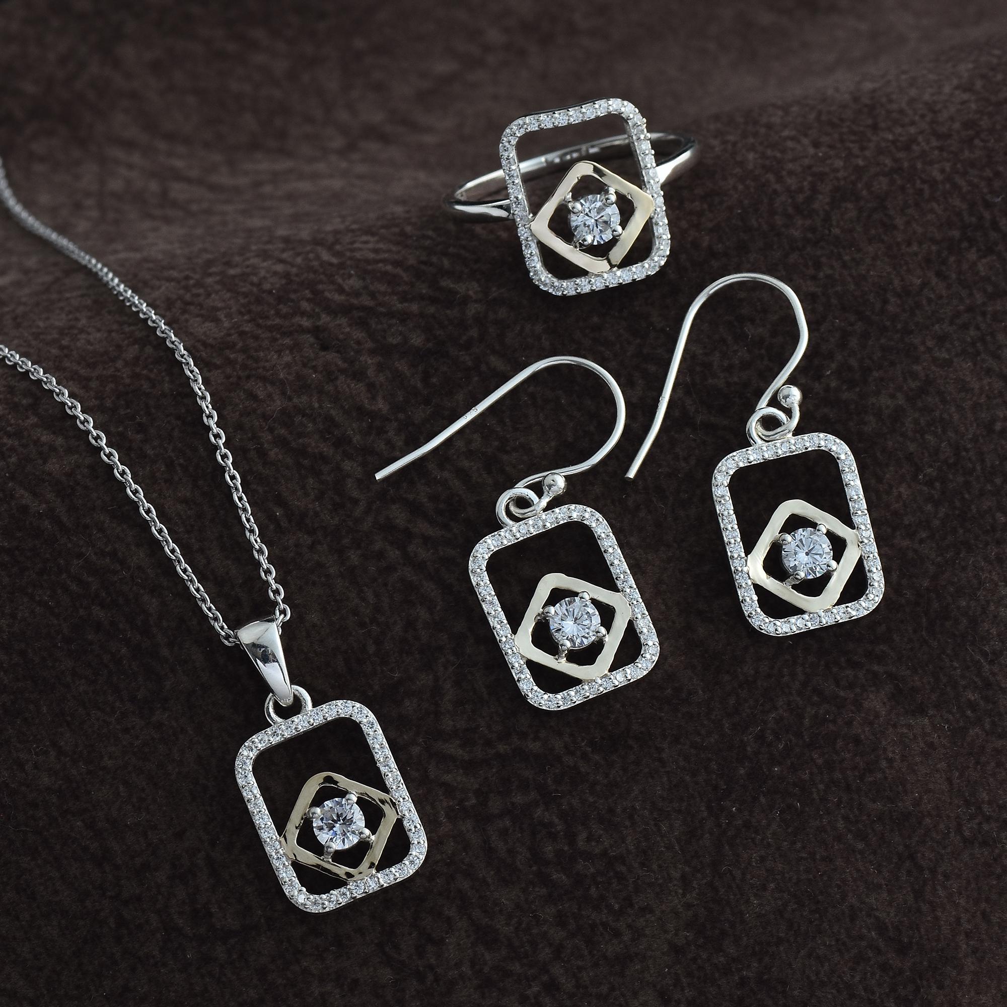 ハンドメイド ネックレスとイヤリングセット 925シルバーと9KゴールドCZジュエリーセット ハンドメイドネックレス