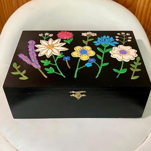 Hand-Painted Wildflower Wooden Keepsake Box