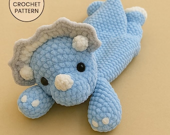 Dinosaur Lovey Crochet Pattern – Amigurumi Triceratops Snuggler Toy PDF